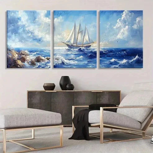 3pcs Nautical Sailing Ship Seascape Perfect Art Set Canvas Unframed - High Quality Print 100% Australian Made Wall Canvas