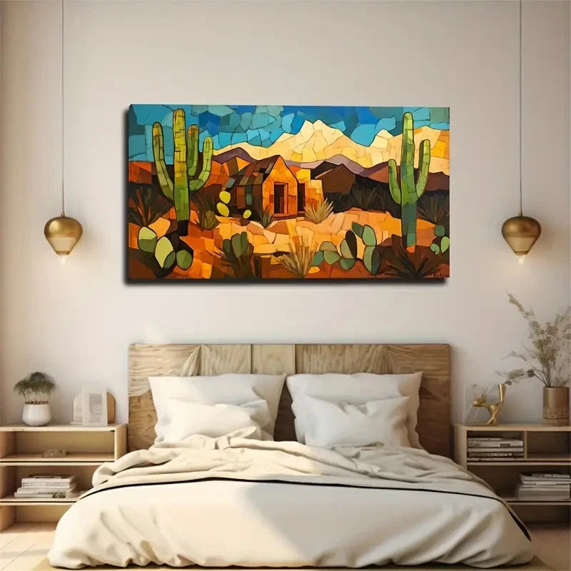Vibrant Abstract Desert House Wall Art Canvas Office Home Room Framed 120x60cm