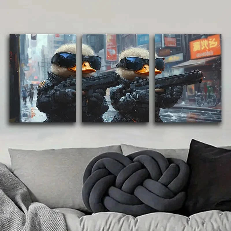 3pcs Two cute baby ducks in cyberpunk armor Metal Print Ready to Hang Art