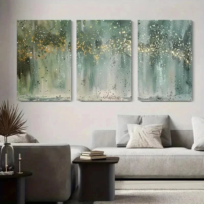 3pcs Golden & Green Forest Abstract Perfect Wall Art Set Canvas Framed 50x70cm - High Quality Print 100% Australian Made Wall Canvas Ready to Hang - Bella Home Decor