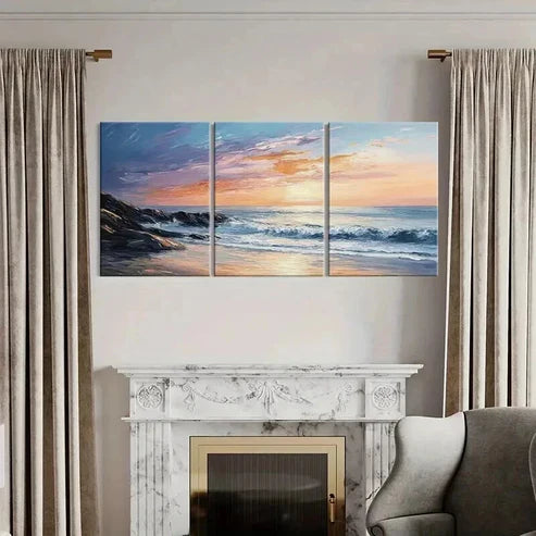 3pcs Sunset Ocean Rocks Sky Nature Wall Art Canvas Unframed - High Quality Print 100% Australian Made Wall Canvas
