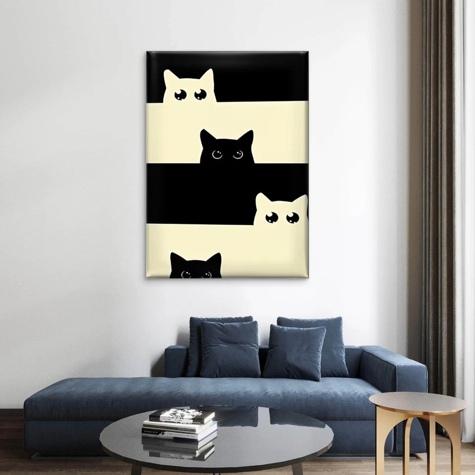 Peeking Black and White Cats 40x60cm Metal Print Ready to Hang
