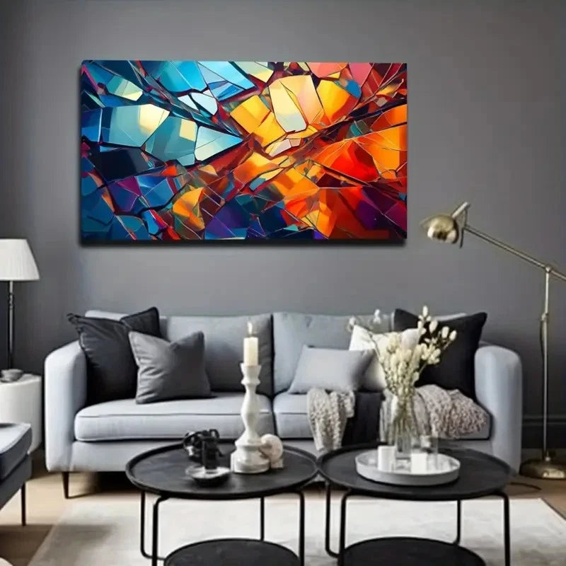 Vibrant Blue Orange & Red Wall Art Canvas Office Home Room Framed 120x60cm