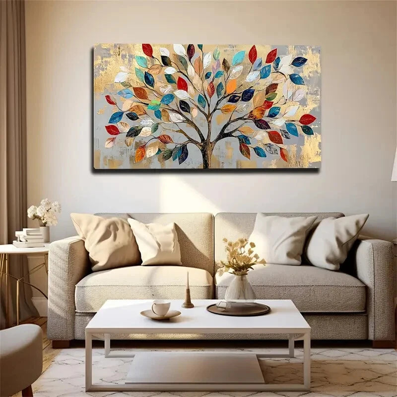 Vibrant Colorful Tree Leaves Wall Art Canvas Office Home Room Framed 120x60cm - Bella Home Decor