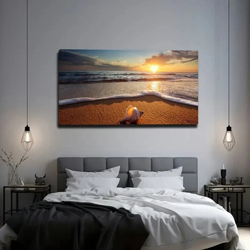 Sunset Beach Wall Art Canvas Office Home Room Framed 120x60cm