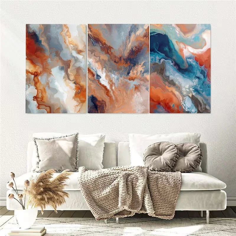 3pcss Abstract Dusty Blue Terracotta Painting Wall Art Set Canvas Framed 40x60cm - High Quality Print 100% Australian Made Wall Canvas Ready to Hang