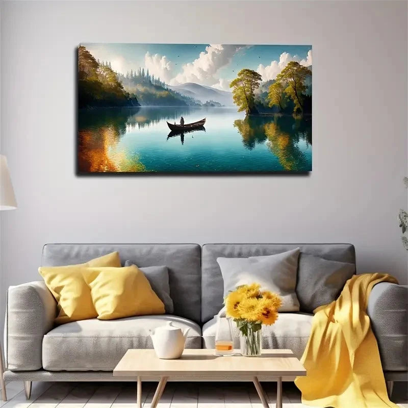 Meditation Boat On The Lake Wall Art Canvas Office Home Room Framed 120x60cm