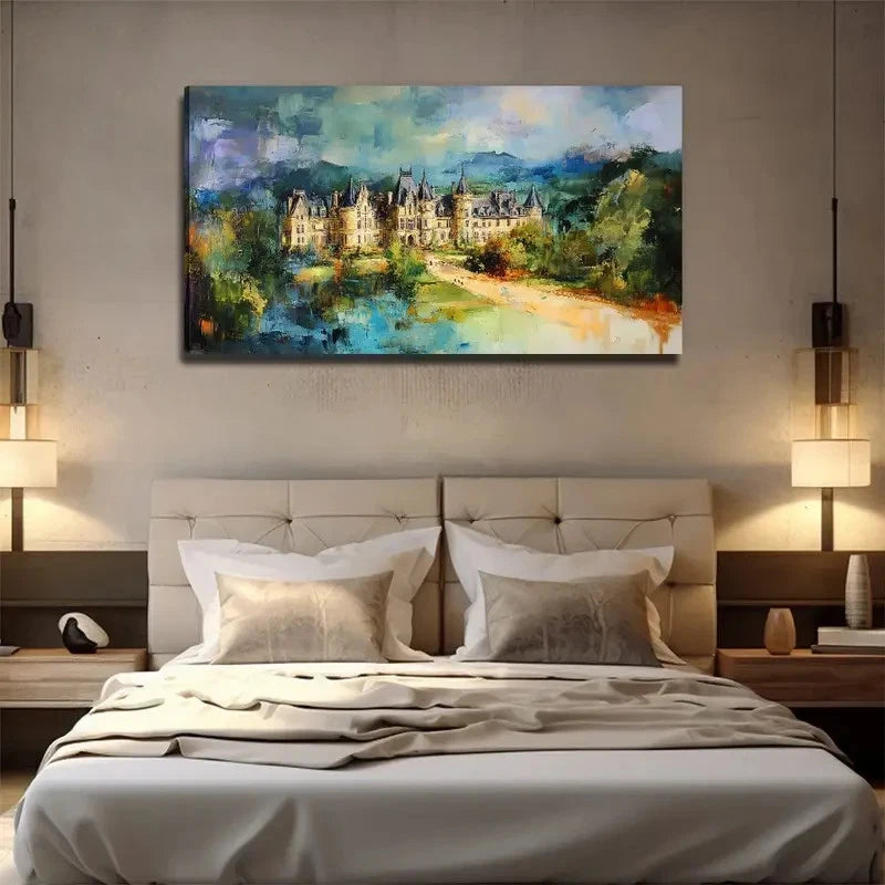 Enchanting Castle Vibrant Wall Art Canvas Office Home Room Framed 120x60cm