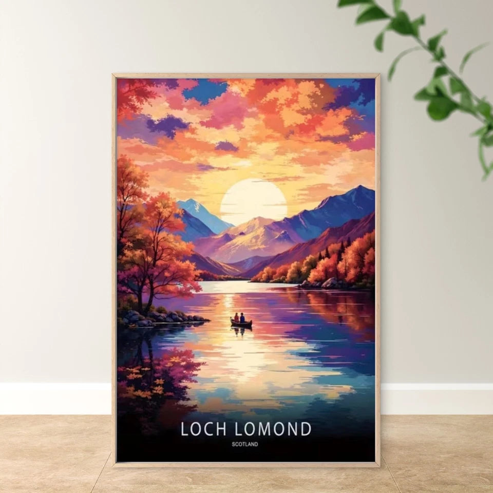 Loch Lomond Lake Scotland Sunset Travel Poster Print Wall Art