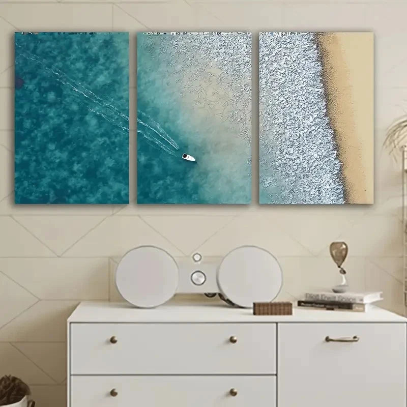 3pcs Surfboard Flying Over Waves Wall Art Set Canvas Framed 50x70cm - High Quality Print 100% Australian Made Wall Canvas Ready to Hang