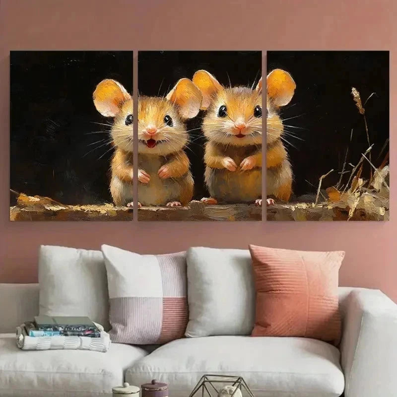 3pcs Mouse Impasto Farmhouse Perfect Wall Art Set Canvas Framed 50x70cm - High Quality Print 100% Australian Made Wall Canvas Ready to Hang - Bella Home Decor