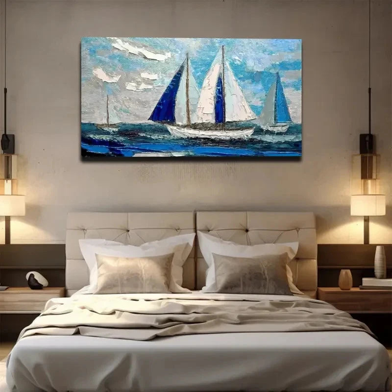 Nautical Sailboat Scene Wall Art canvas office home room framed 120x60cm