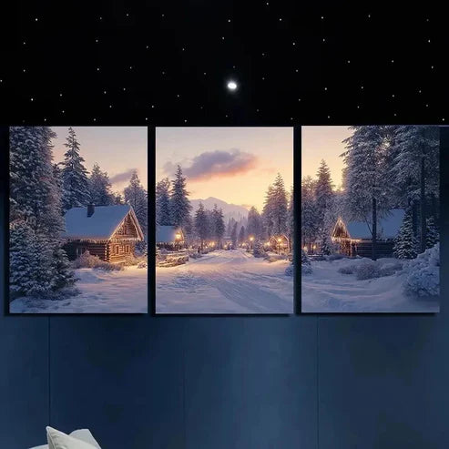 3pcs Houses in the Snow Mountain Wall Art Set Canvas Unframed - High Quality Print 100% Australian Made Wall Canvas