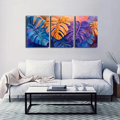 3pcs Gorgeous Turtle Back Bamboo Leaf Wall Art Set Canvas Unframed - High Quality Print 100% Australian Made Wall Canvas - Bella Home Decor