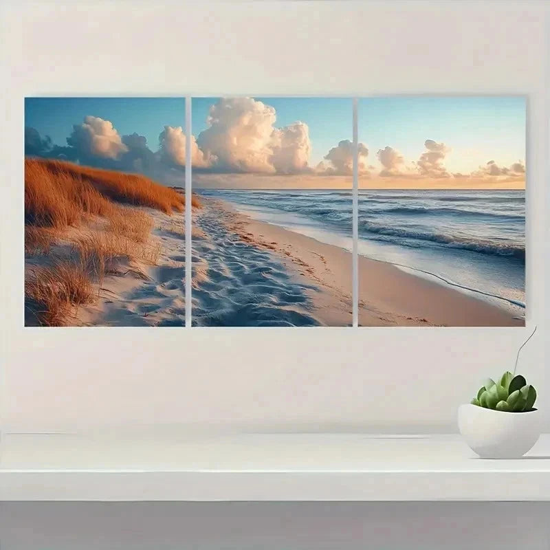 3pcs Serene Sandy Beach Scene GU Wall Art Set Canvas Framed 40x60cm - High Quality Print 100% Australian Made Wall Canvas Ready to Hang