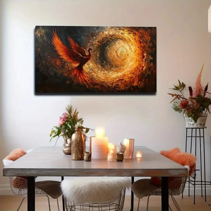 Fiery Red Phoenix With Spread Wall Art Canvas Office Home Room Framed 120x60cm