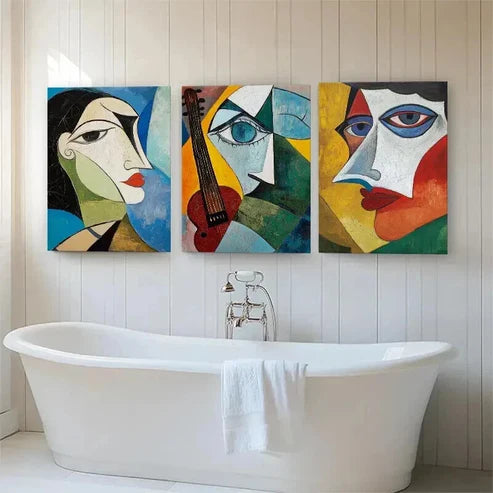 3pcs Vibrant Geometric Face Expressions Perfect Wall Art Canvas Unframed - High Quality Print 100% Australian Made Wall Canvas