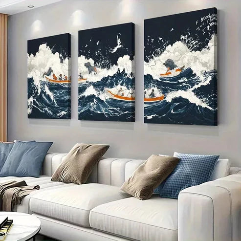3pcs Colorful Thrilling Boat Ride Adventure Wall Art Canvas Unframed - High Quality Print 100% Australian Made Wall Canvas - Bella Home Decor