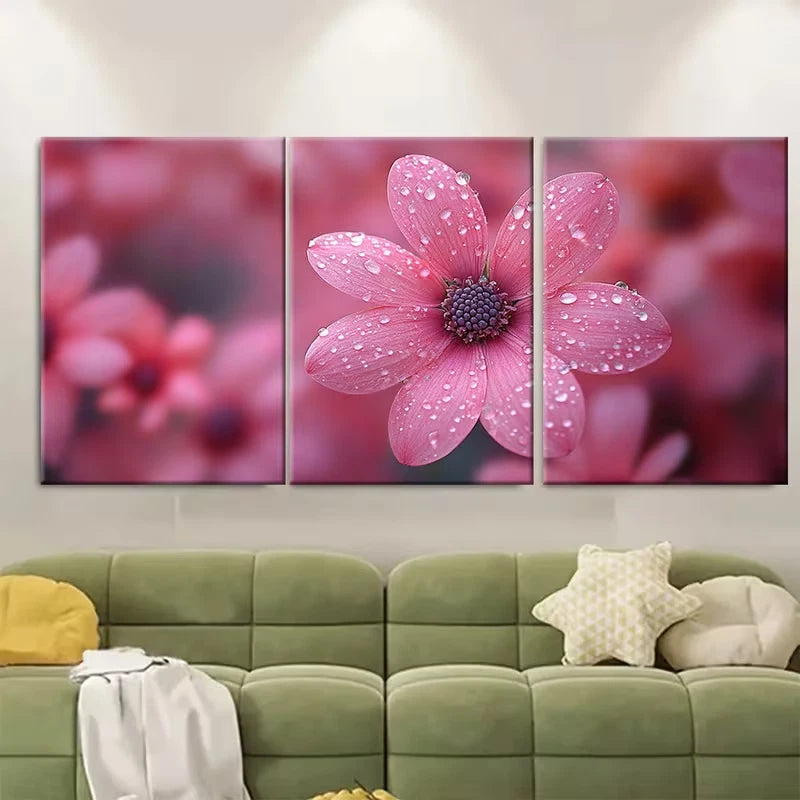 3pcs Pink Daisy Floral Metal Print Ready to Hang Art