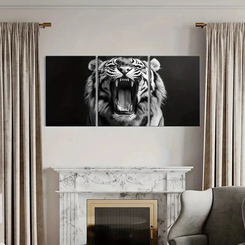 3pcs Black And White Modern Art Tiger Painting Wall Art Set Canvas Framed 40x60cm - High Quality Print 100% Australian Made Wall Canvas Ready to Hang - Bella Home Decor