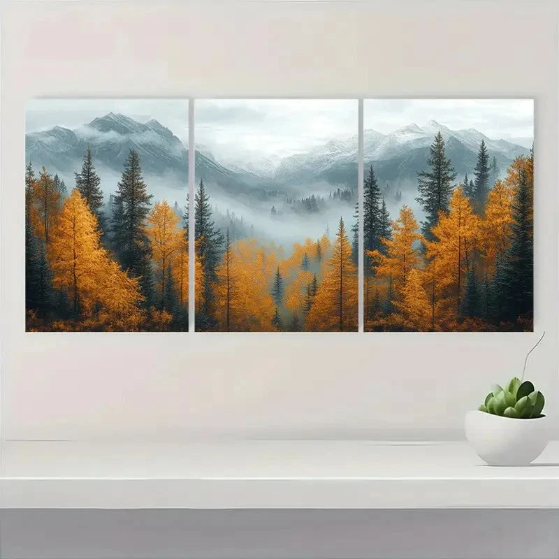 3pcs Scene with Pine Trees & Snowy Peak A Wall Art Set Canvas Framed 60x90cm - High Quality Print 100% Australian Made Wall Canvas Ready to Hang