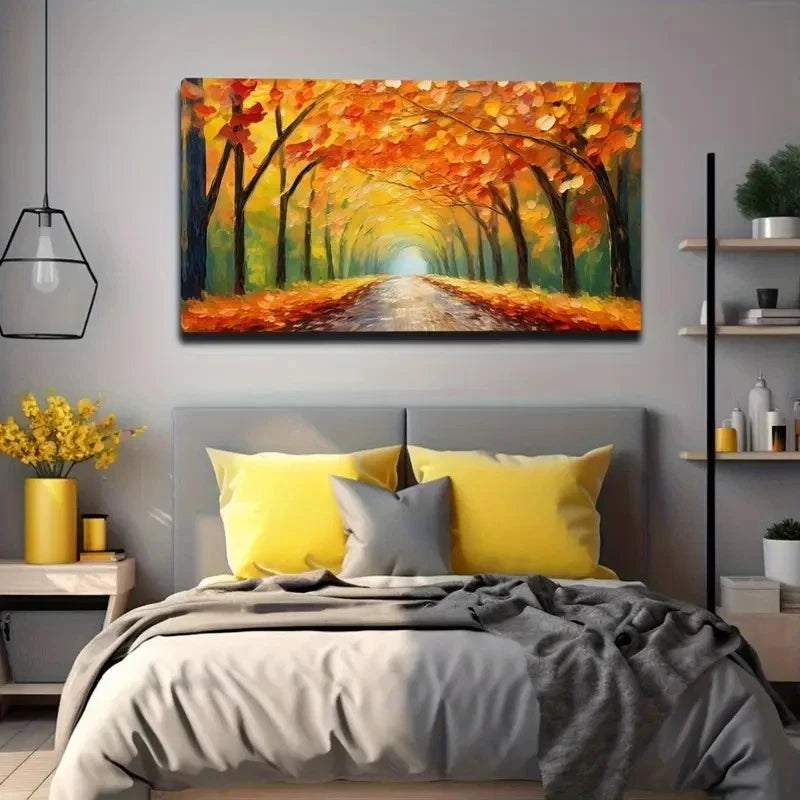 Vibrant Autumn Leaf Décor Wall Art Canvas Office Home Room Framed 120x60cm