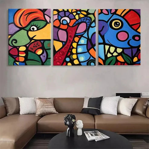 3pcs Colorful Abstract Animal Patterns Perfect Wall Art Canvas Unframed - High Quality Print 100% Australian Made Wall Canvas - Bella Home Decor