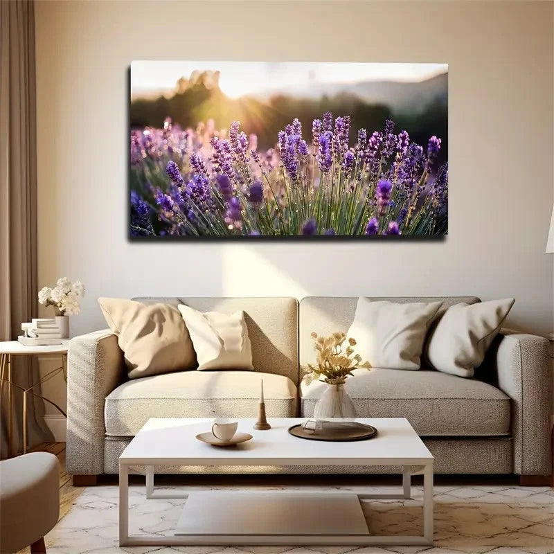 Modern Lavender Field Wall Art Canvas Office Home Room Framed 120x60cm