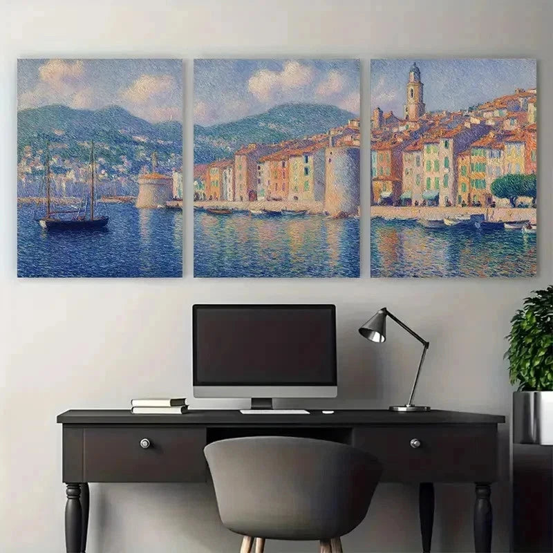 3pcs Antibes France French Street Scene Perfect Wall Art Set Canvas Framed 50x70cm - High Quality Print 100% Australian Made Wall Canvas Ready to Hang - Bella Home Decor
