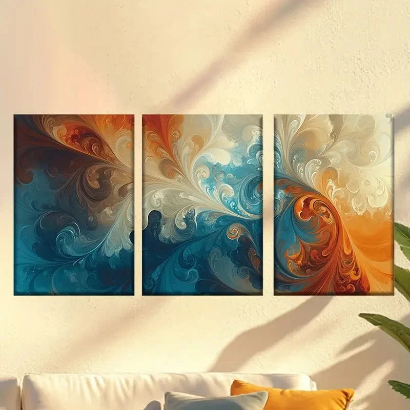 3pcs blue and orange background decoration Wall Art Set Canvas Framed 50x70cm - High Quality Print 100% Australian Made Wall Canvas Ready to Hang - Bella Home Decor