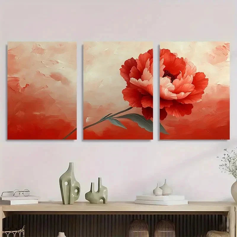 3pcs Two Toned Carnation Beige Perfect Wall Art Set Canvas Framed 40x60cm - High Quality Print 100% Australian Made Wall Canvas Ready to Hang