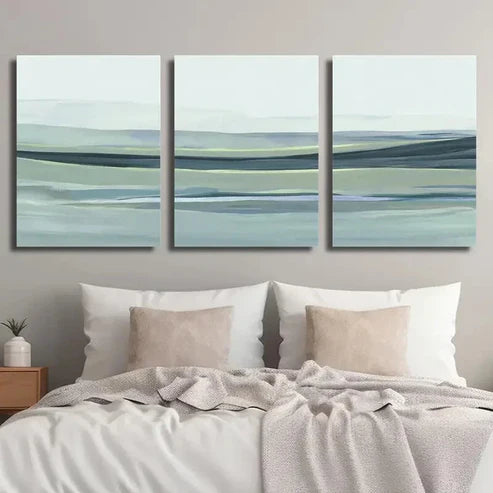 3pcs Rolling Hills Painting in Blue Landscape Wall Art Set Canvas Unframed - High Quality Print 100% Australian Made Wall Canvas