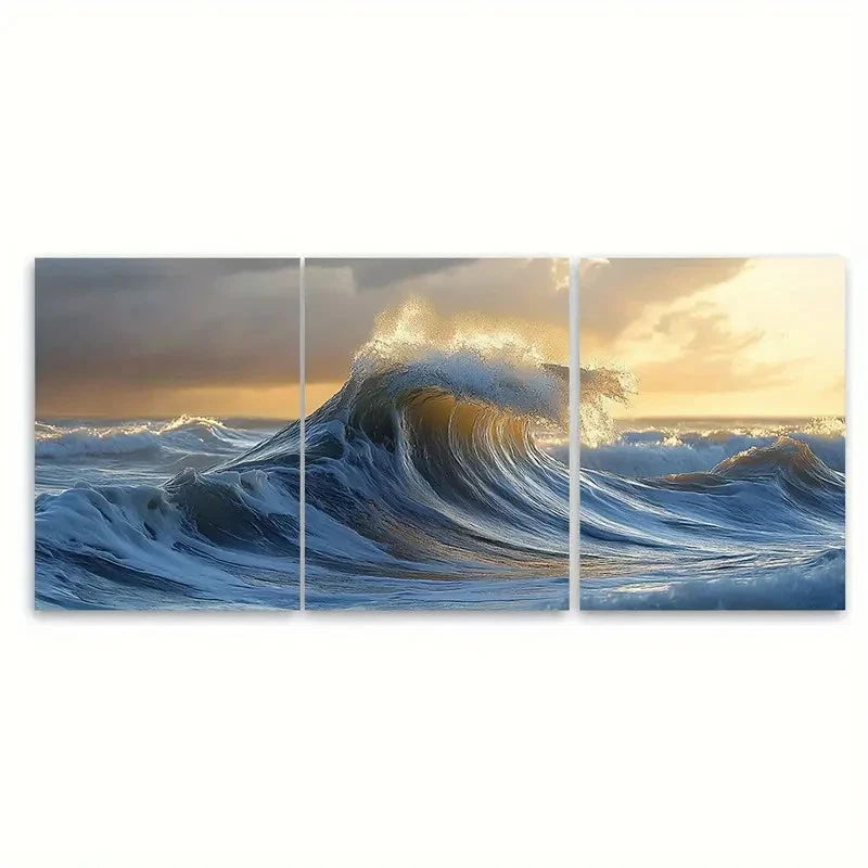 3pcs Waves Abstract Art Print Turbulent Sea RT Wall Art Set Canvas Framed 60x90cm - High Quality Print 100% Australian Made Wall Canvas Ready to Hang