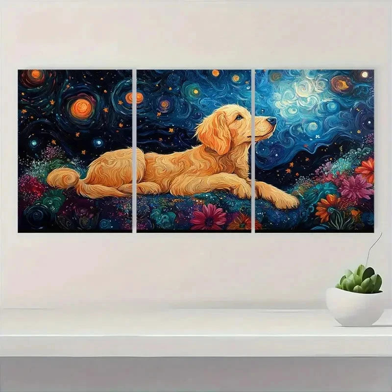 3pcs Dog in Cosmic Nebula Design A Wall Art Set Canvas Framed 60x90cm - High Quality Print 100% Australian Made Wall Canvas Ready to Hang - Bella Home Decor