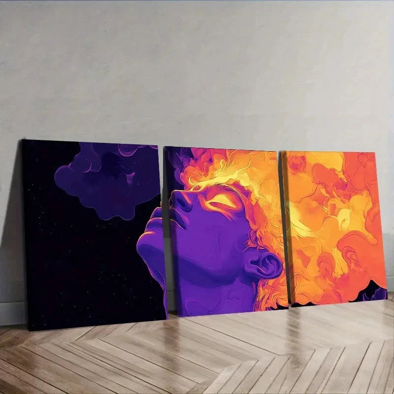3pcs Purple Abstract Face Design Wall Art Set Canvas Framed 50x70cm - High Quality Print 100% Australian Made Wall Canvas Ready to Hang