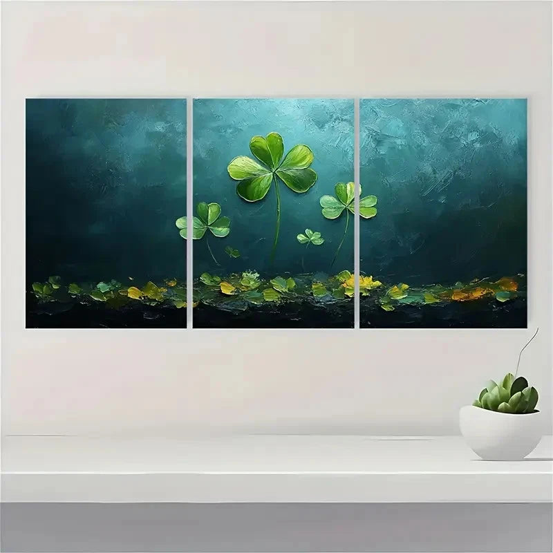 3pcs Four Leaf Clover TY Wall Art Set Canvas Framed 40x60cm - High Quality Print 100% Australian Made Wall Canvas Ready to Hang - Bella Home Decor