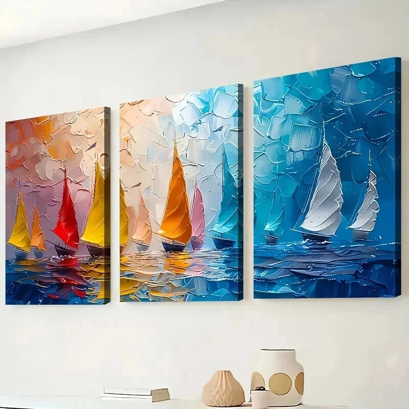 3pcs Modern Abstract Sailing Landscape Wall Art Set Canvas Framed 60x90cm - High Quality Print 100% Australian Made Wall Canvas Ready to Hang