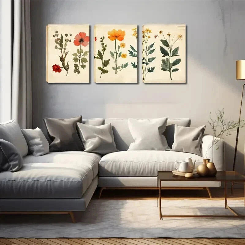 3pcs Richly Colored Floral Plants Perfect Wall Art Set Canvas Framed 60x90cm - High Quality Print 100% Australian Made Wall Canvas Ready to Hang - Bella Home Decor