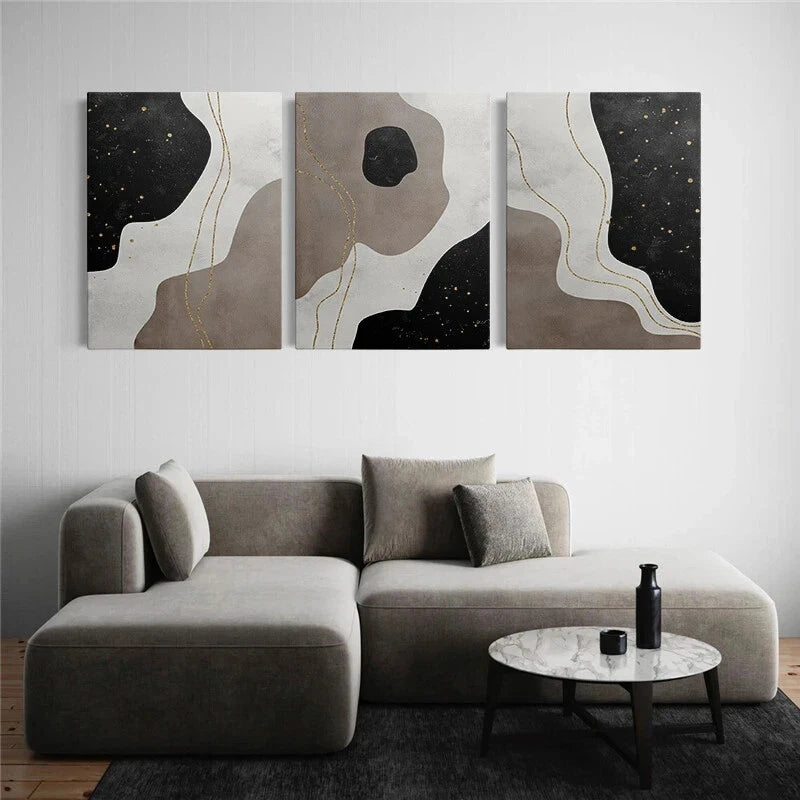 3pcs Abstract Black Gray Line Metal Print Ready to Hang Art