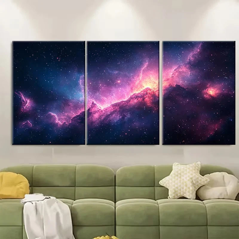 3pcs Purple, Pink, Blue Nebula Metal Print Ready to Hang Art