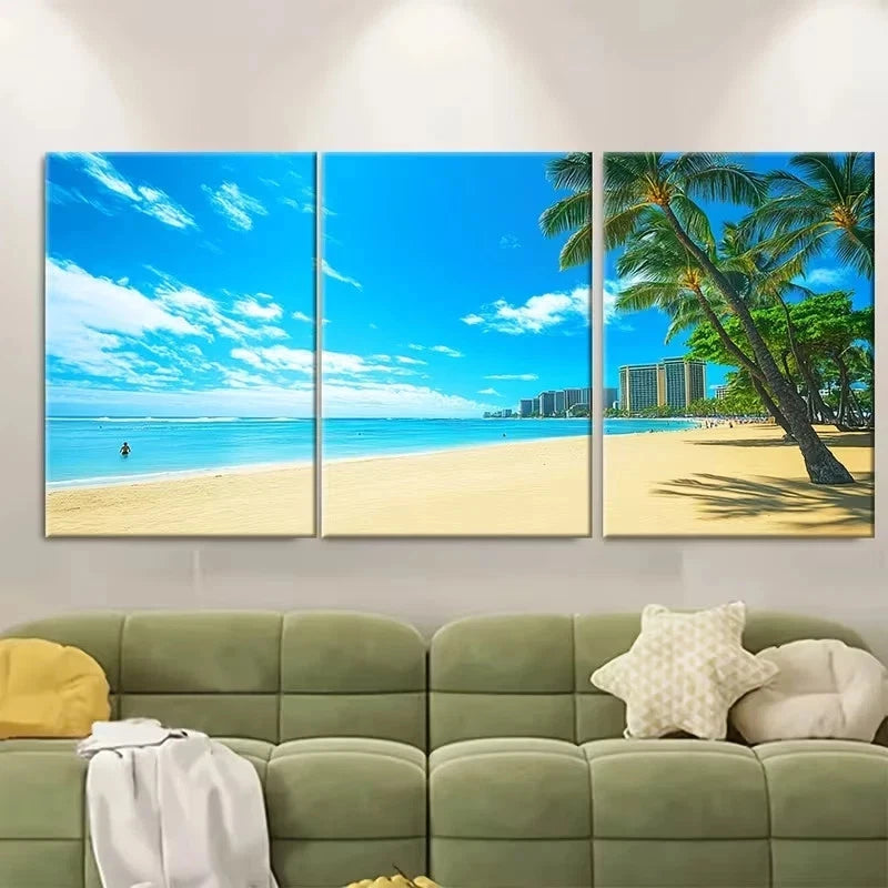 3pcs Waikiki Beach Travel Prints Wall Art Set Canvas Framed 60x90cm – High Quality Print 100% Australian Made Wall Canvas Ready to Hang