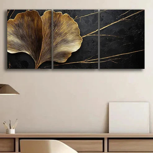 3pcs Black Tree Trunk Golden Nature Perfect Wall Art Set Canvas Unframed - High Quality Print 100% Australian Made Wall Canvas - Bella Home Decor