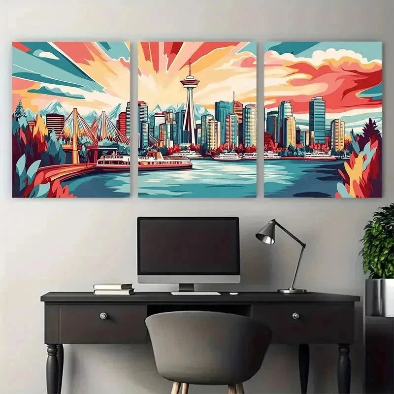 3pcs Vancouver Canada Travel Columbia Perfect Wall Art Set Canvas Framed 50x70cm - High Quality Print 100% Australian Made Wall Canvas Ready to Hang
