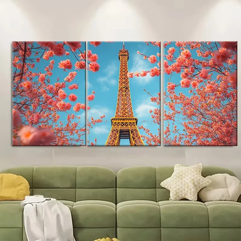3pcs Abstract Eiffel Tower with Spring Florals Metal Print Ready to Hang Art