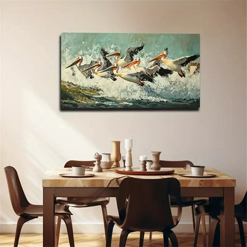 Nosed Birds Flight Over Waves Wall Art Canvas Office Home Room Framed 120x60cm