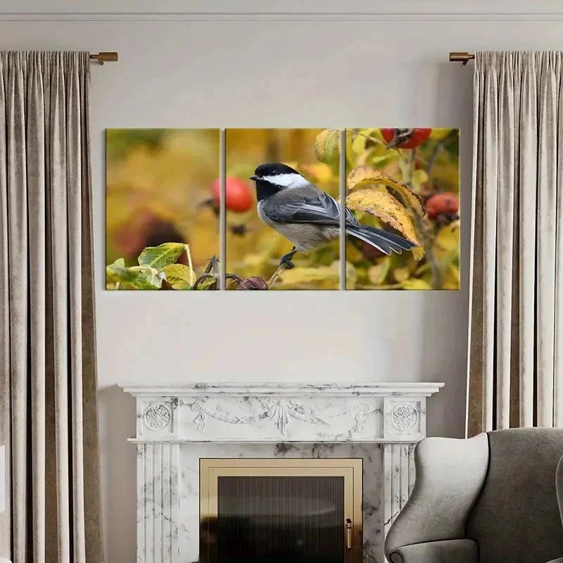 3pcs Animal Art Bird on a Tree Branch Painting Wall Art Set Canvas Framed 60x90cm - High Quality Print 100% Australian Made Wall Canvas Ready to Hang - Bella Home Decor