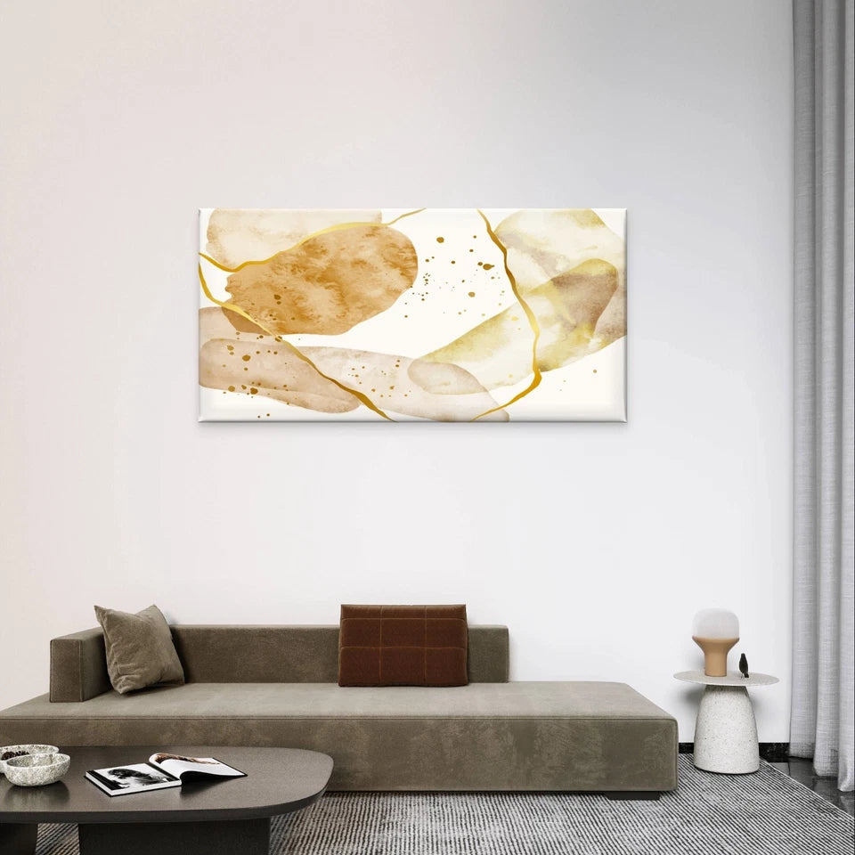 Minimalist Beige & Gold Neutral Wall Art Canvas Office Home Framed 120x60cm