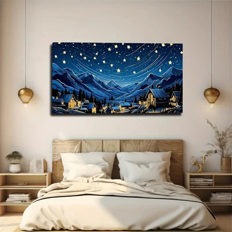 Starry Sky On The Snow Wall Art Canvas Office Home Room Framed 120x60cm