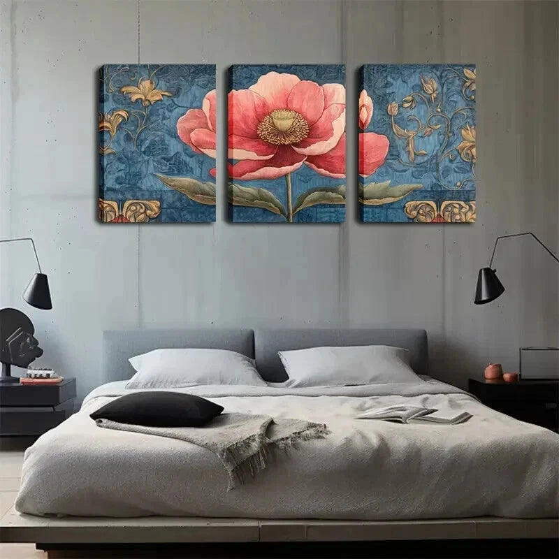 3pcs Bright Pink Flowers Modern Simple Perfect Wall Art Set Canvas Framed 60x90cm - High Quality Print 100% Australian Made Wall Canvas Ready to Hang - Bella Home Decor