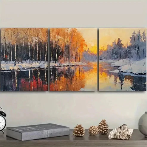 3pcs Winter Forest Sun Shine Colorful Perfect Wall Art Set Canvas Unframed - High Quality Print 100% Australian Made Wall Canvas